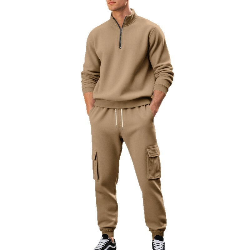 Fleece-lined Thermal Zip-up Men's Athletic Pants Set